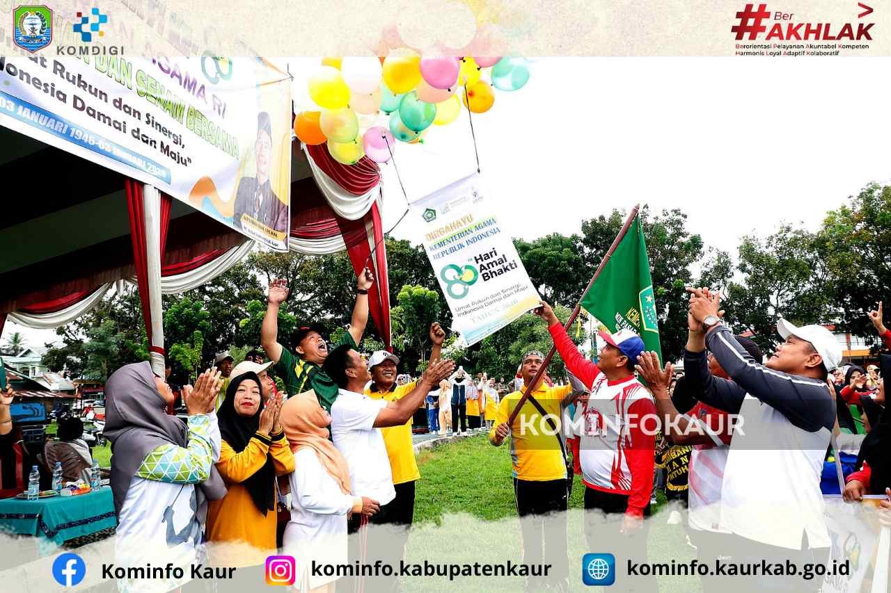 Meriahkan HAB Ke-80, Kemenag Kaur Gelar Jalan Santai Kerukunan dan Senam Bersama